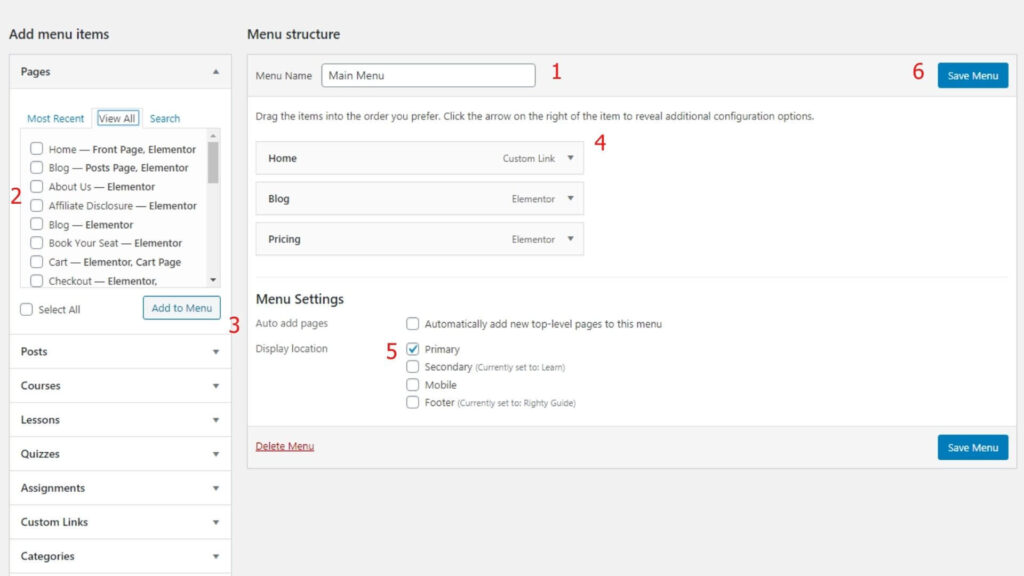 Steps of creating a menu