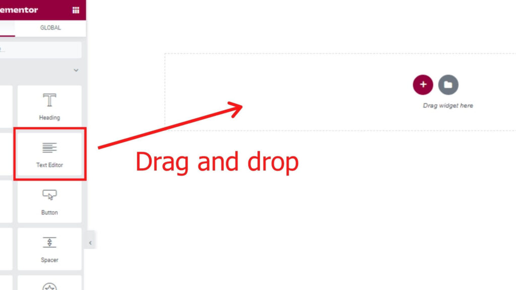 Drag and drop the 'Text Editor' widget
