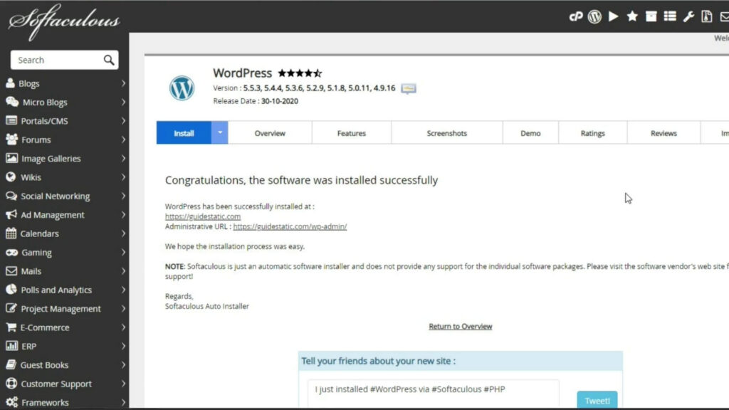 WordPress is successfully installed