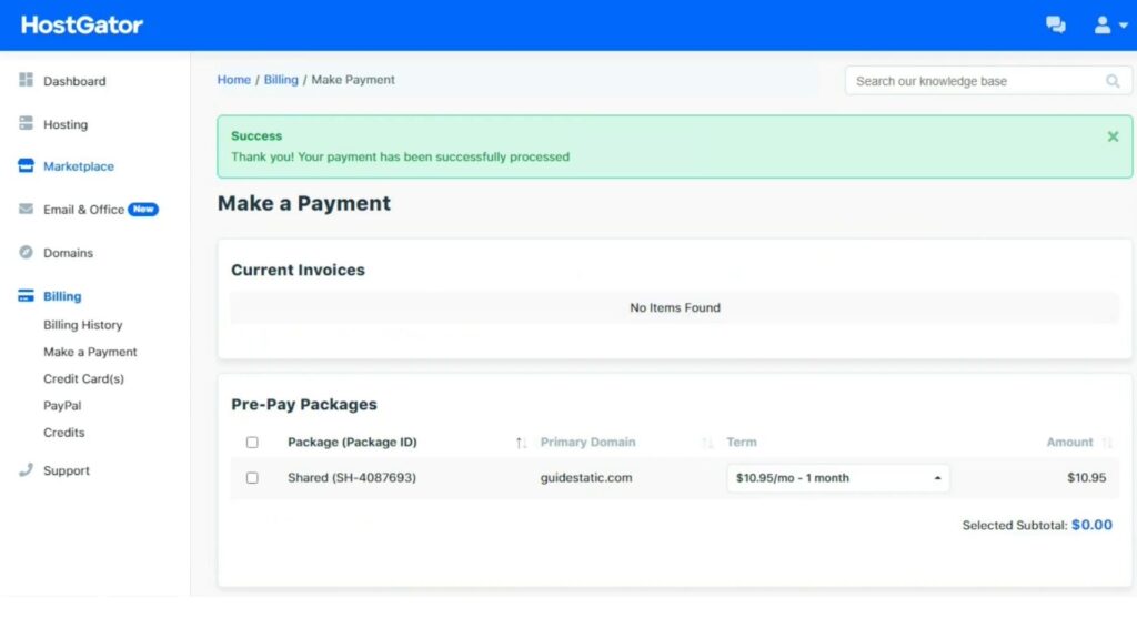 Successful Payment Page