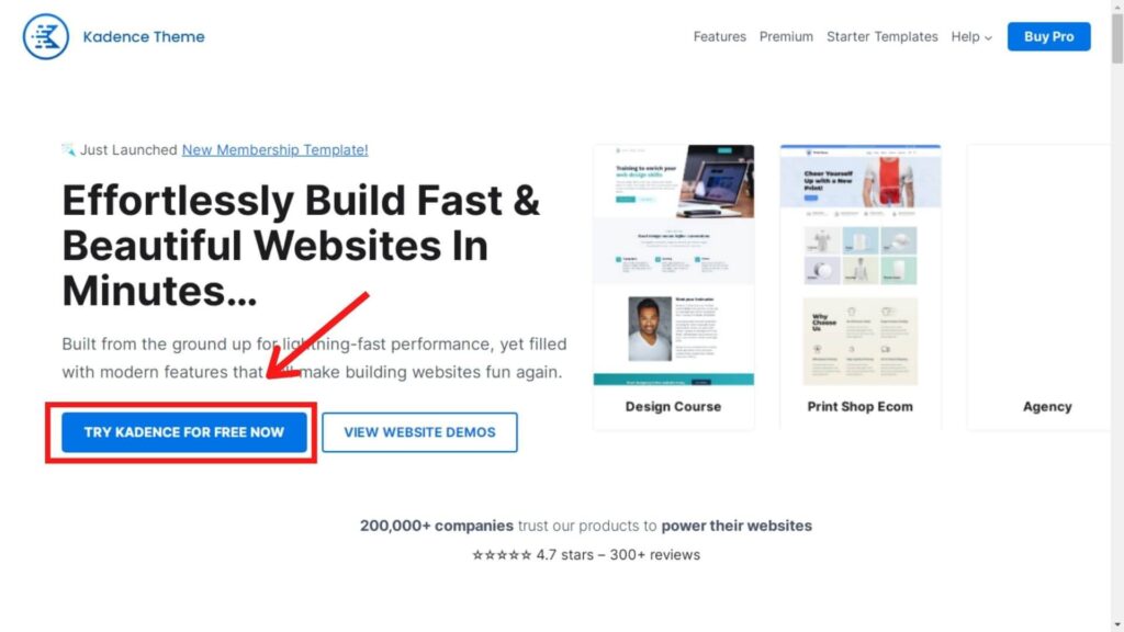 Click on 'Try Kadence For Free Now'
