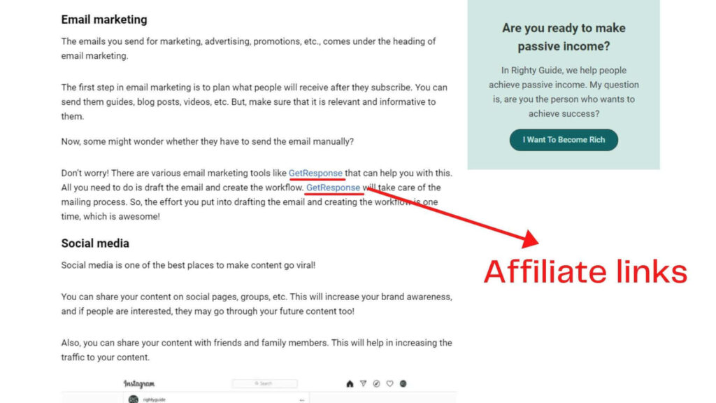 Use of affiliate links in a blog