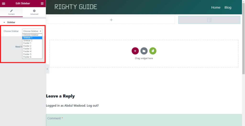 Choose the sidebar in which you have added the widget elements