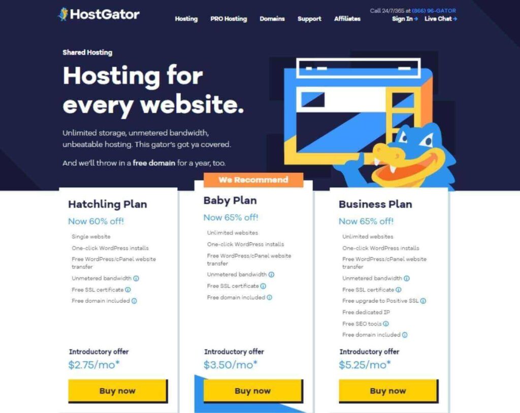 HostGator shared hosting plans