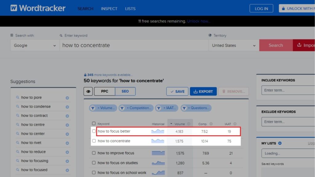 "How to focus better", "How to concentrate" keyword