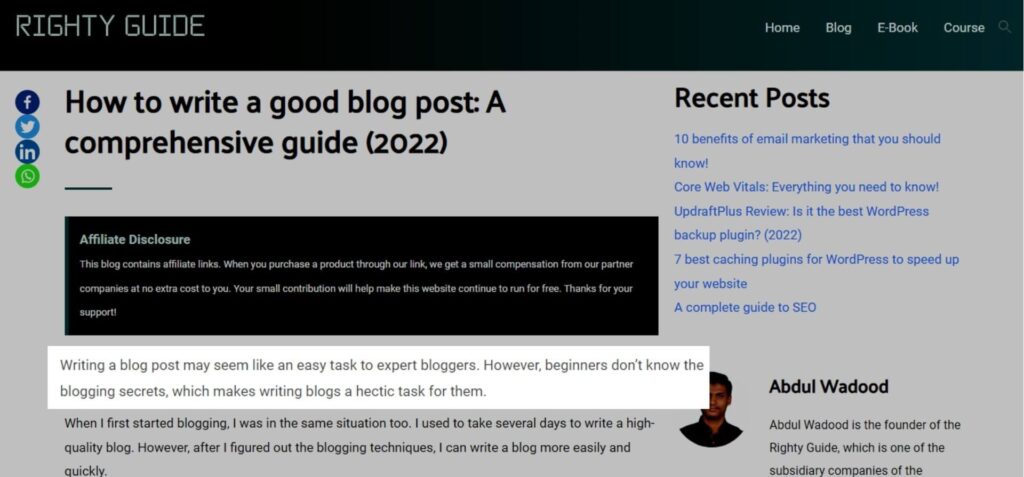 Blog introduction example