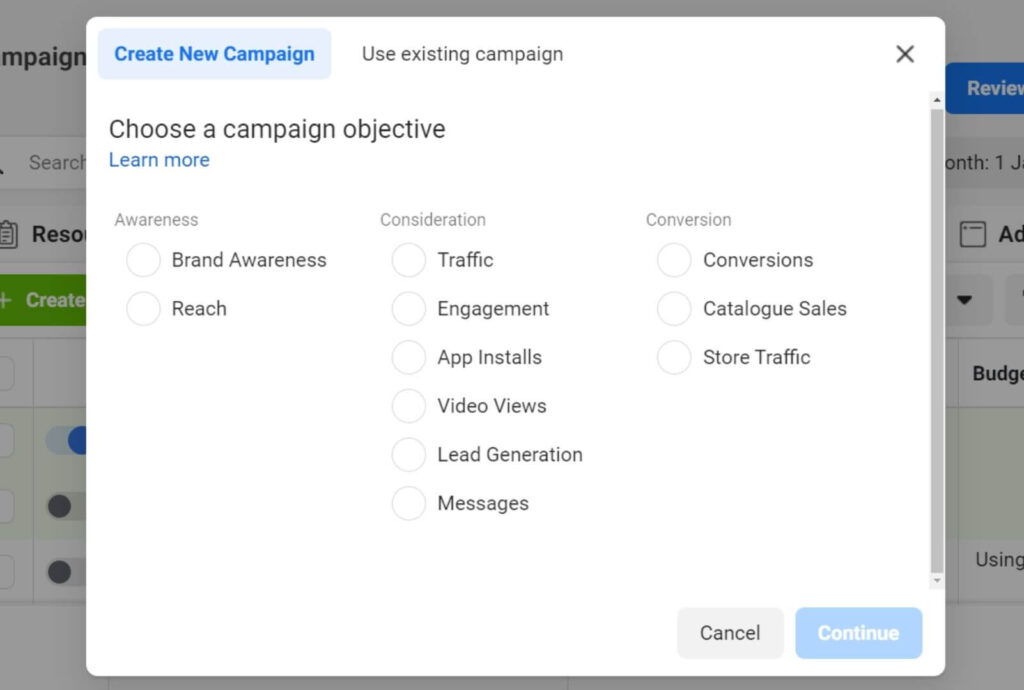 Facebook Ads — Campaign Objective