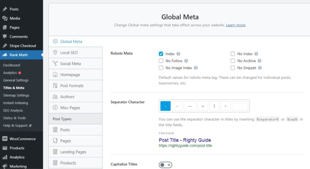 Global Meta settings