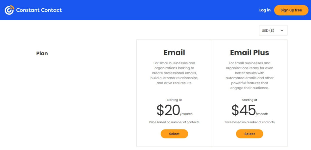 Constant Contact pricing.