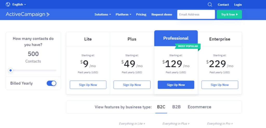 ActiveCampaign pricing.