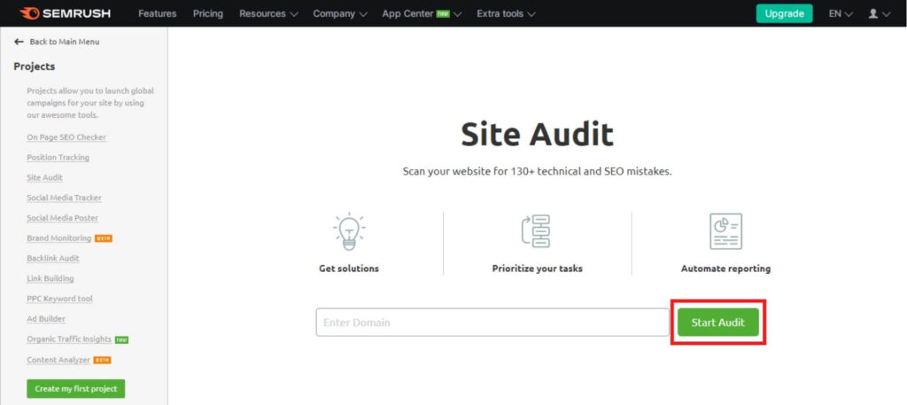 Click on "Start Audit".