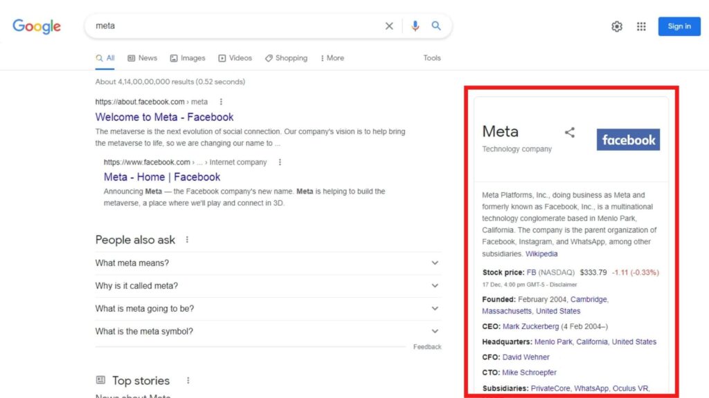 Google knowledge graph example