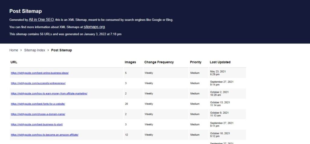 XML sitemap — Example